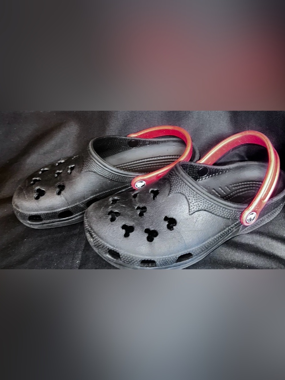 #S-1116 Disney Mickey Mouse Ears Black Clog Sandals with Red Straps SZ Large